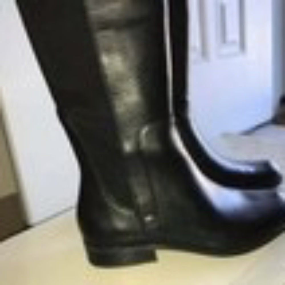 Anne Klein Womens BLACK LEATHER Knee-High Boots SZ 7M Stretch Calf